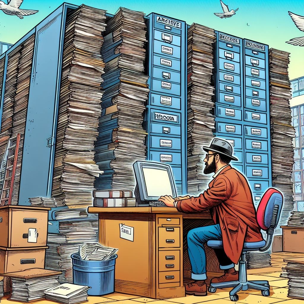 Een Archivaris bezig met het digitaliseren van een gigantisch archief